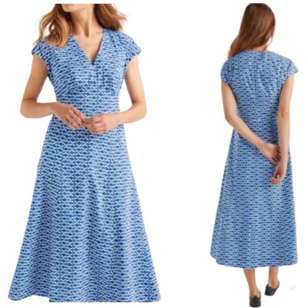 Boden Natasha Cotton Dress Sky Blue and white full zipper back lined